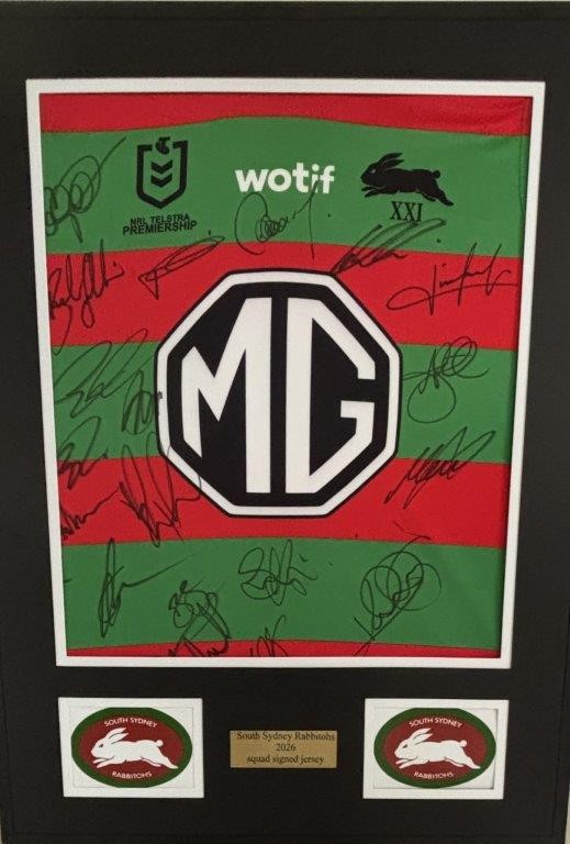 SOUTH SYDNEY RABBITOHS 2026 SQUAD SIGNED/FRAMED JERSEY