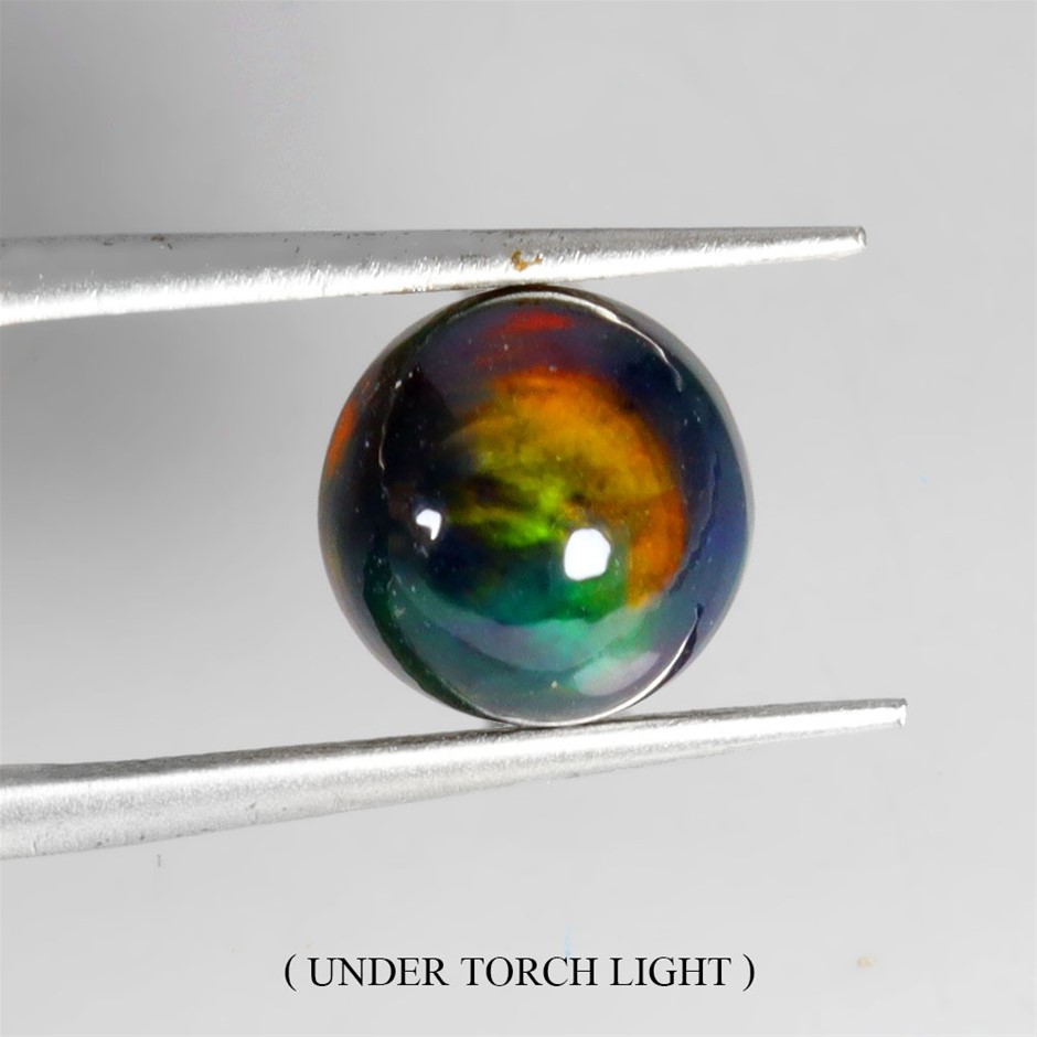 2.04ct Round Cabochon Cut Play Of Color Black Opal Gemstone - 1Pc