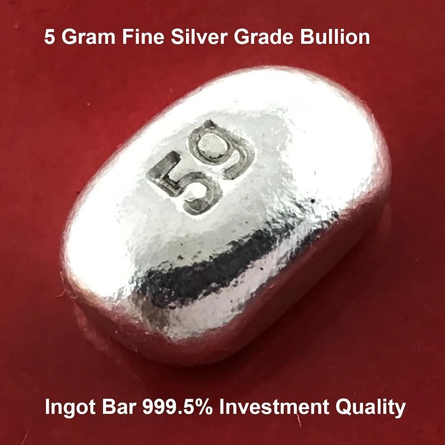 Silver Bullion 999.5 Grade 5gs Investor Quality Ingot Bar Hand Poured