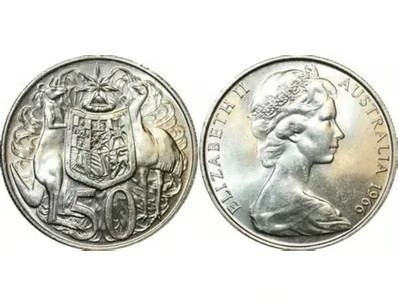 1966 AUSTRALIA FIRST & LAST QUEEN ELIZABETH SILVER round 50 cents