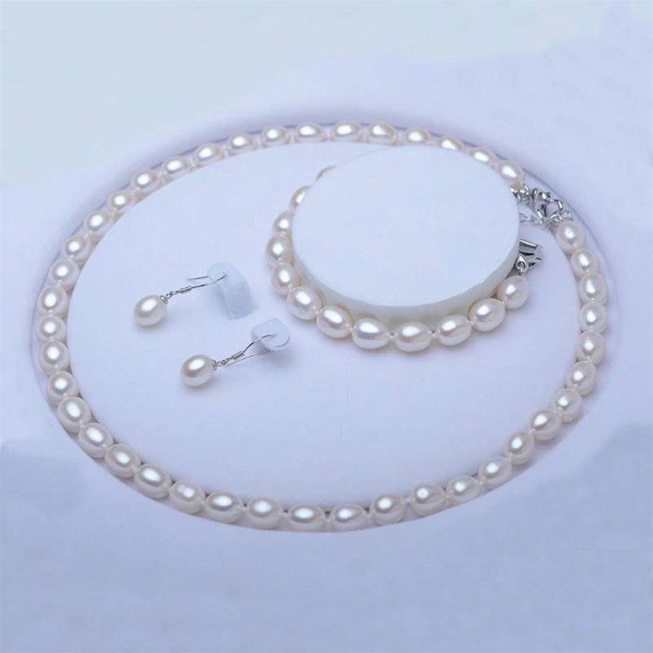 BIJ'OR Genuine White Freshwater Pearl Earring, Necklace & Bracelet RRP 199