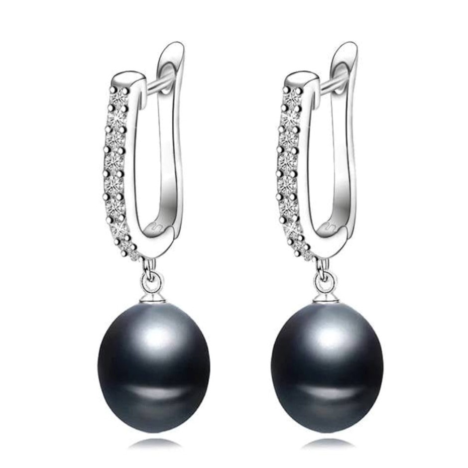 BIJ'OR Infinity Drop Earrings Genuine Black Freshwater Pearl Diamond RRP59