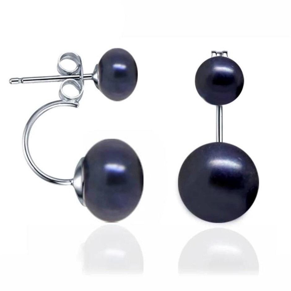 BIJ'OR - Double Drop Genuine Black Freshwater Pearl Earrings. RRP 59
