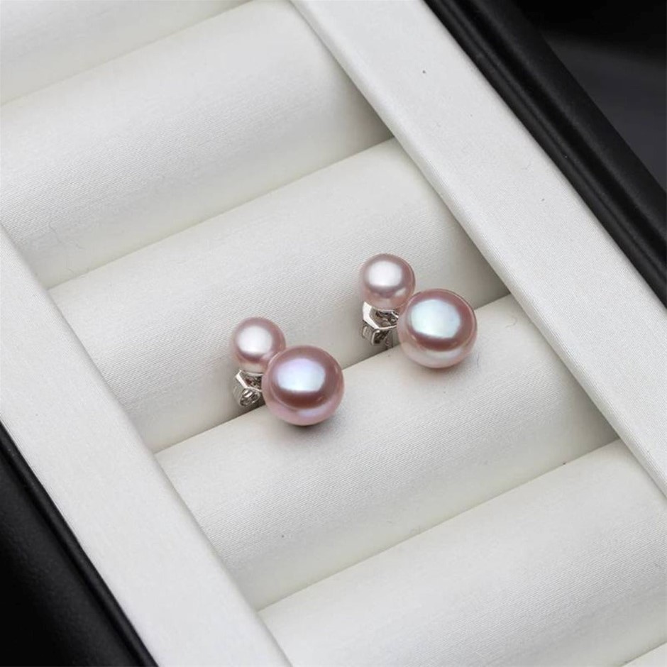BIJ'OR - Genuine Purple Freshwater Pearl Double Drop Earrings. RRP 59