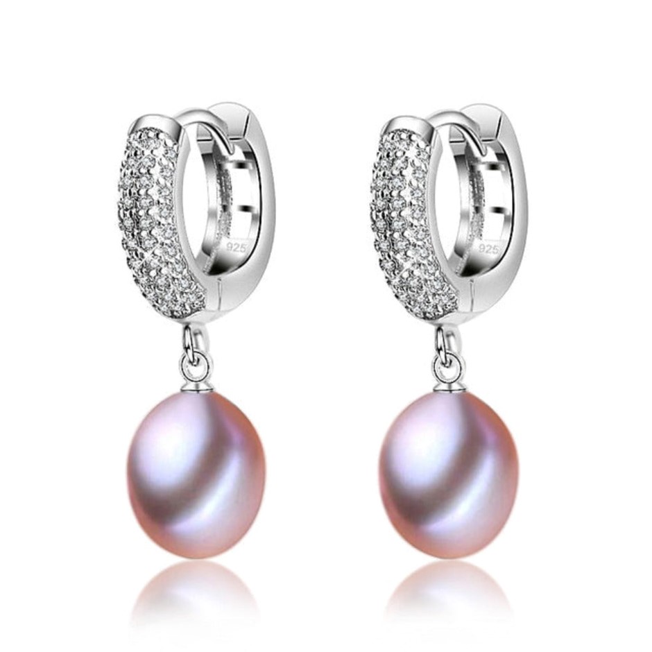 BIJ'OR - Simulated Diamond & Purple Freshwater Pearl Drop Earrings. RRP 59