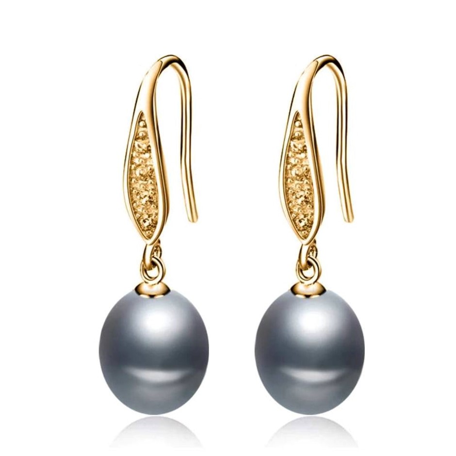 BIJ'OR - Simulated Diamond Grey Freshwater Pearl Drop Earrings Gold. RRP 59