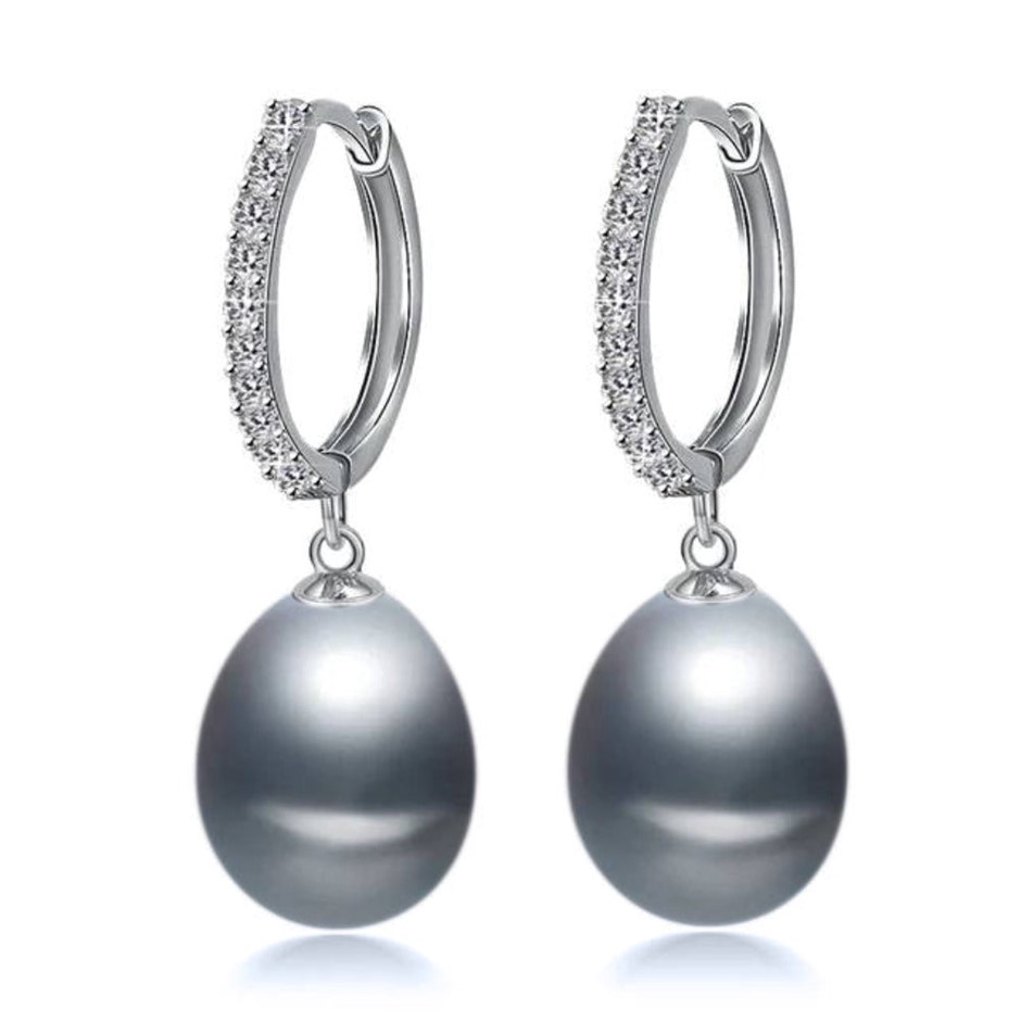 BIJ'OR - Grey Pearl & Simulated Diamond Drop Earrings RRP $59