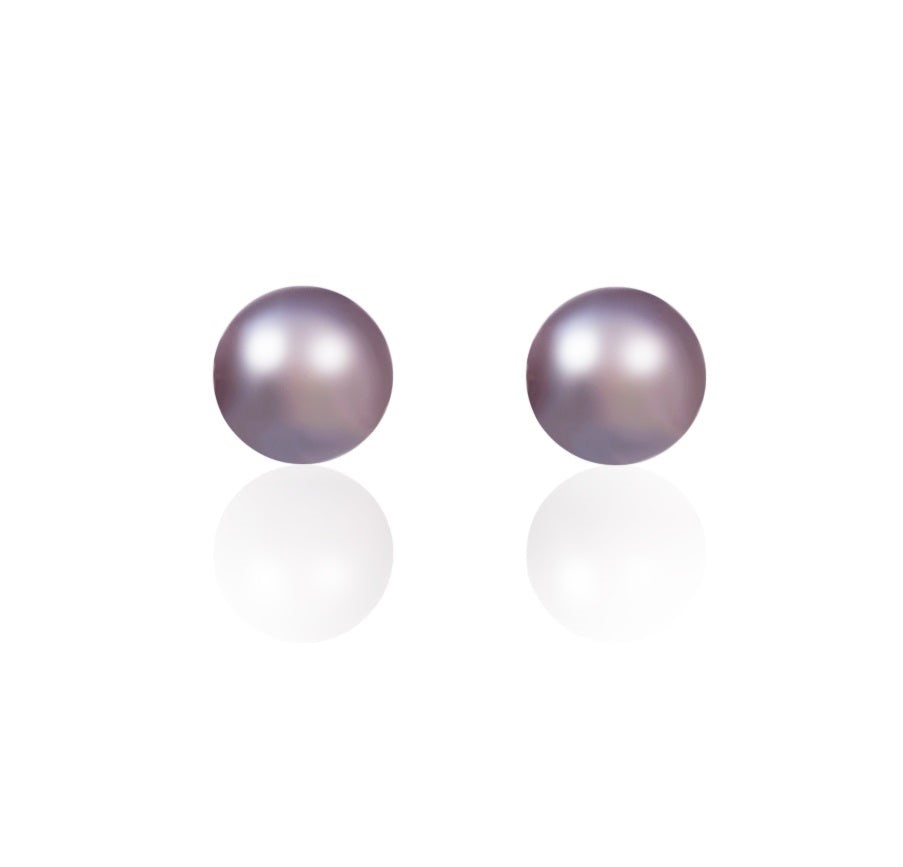 BIJ'OR - Round Pearl Stud Earrings in Purple - 10-11mm RRP $49