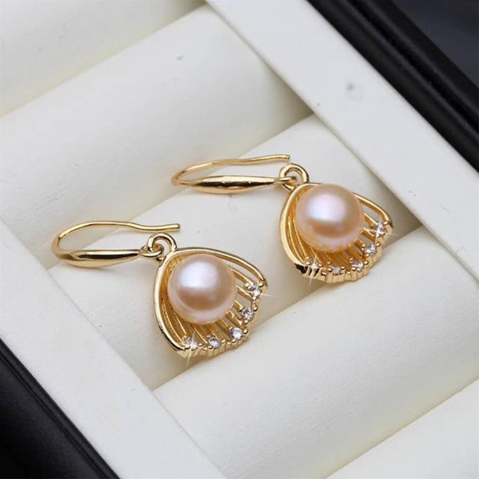 BIJ'OR - Pink "Pearl in Shell" Dangle Earrings in Gold RRP $59