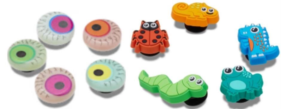 BUNDLE OF Crocs Jibbitz UV Changing Shoe Charms, Crazy Eyes and Bright Youn