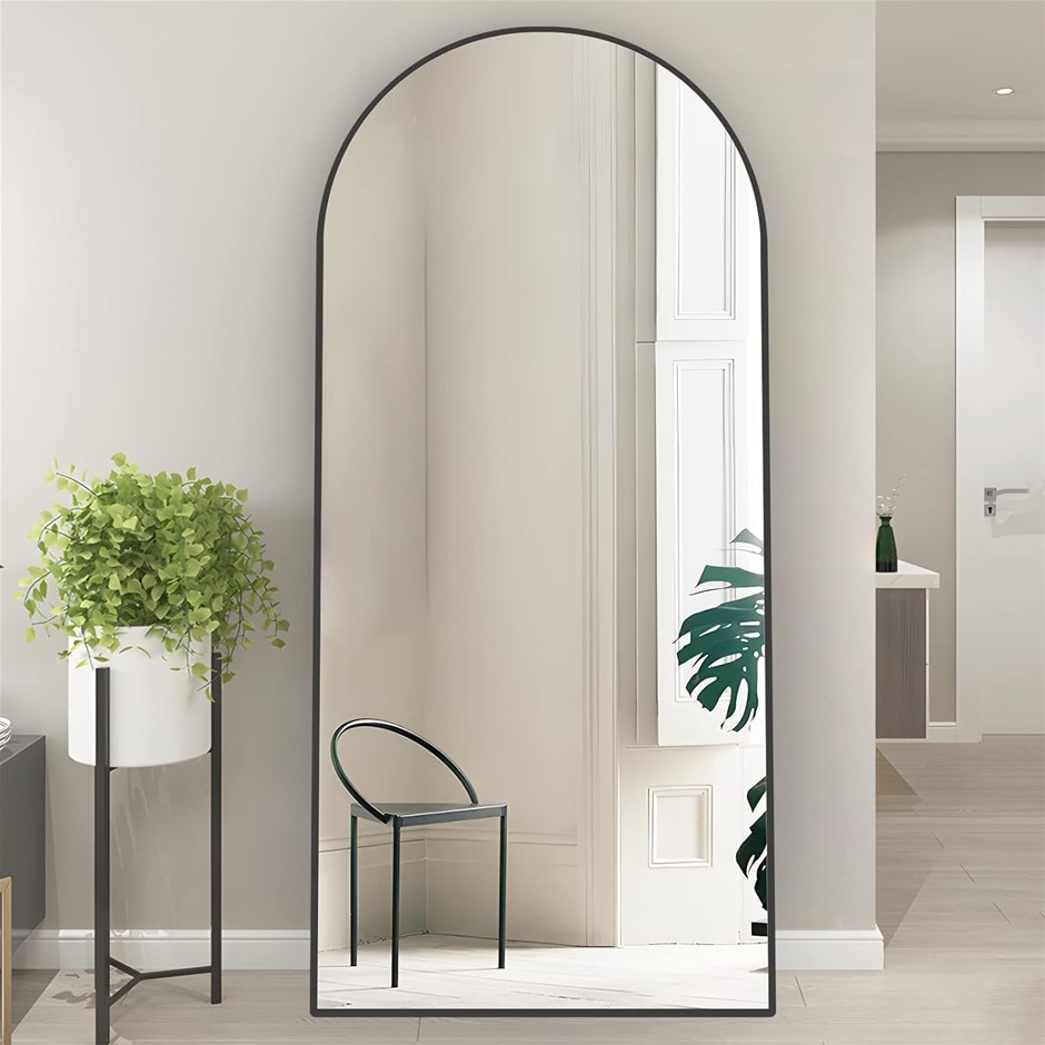 NEUWEABY Arched Full Length Floor Mirror 165 x 60cm with Stand, Black Frame