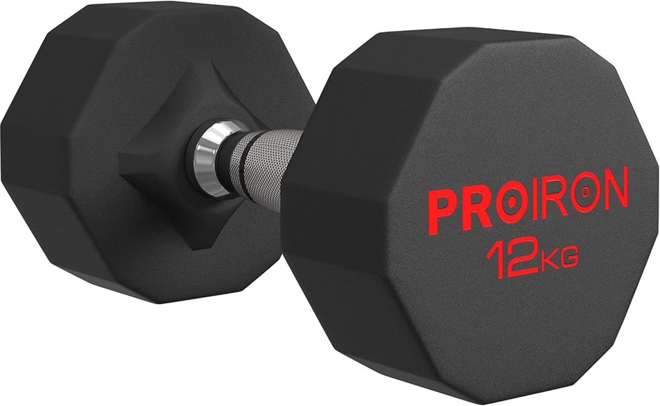 PROIRON Rubber Dumbbells Pure Steel, 1 Count, 12KG.