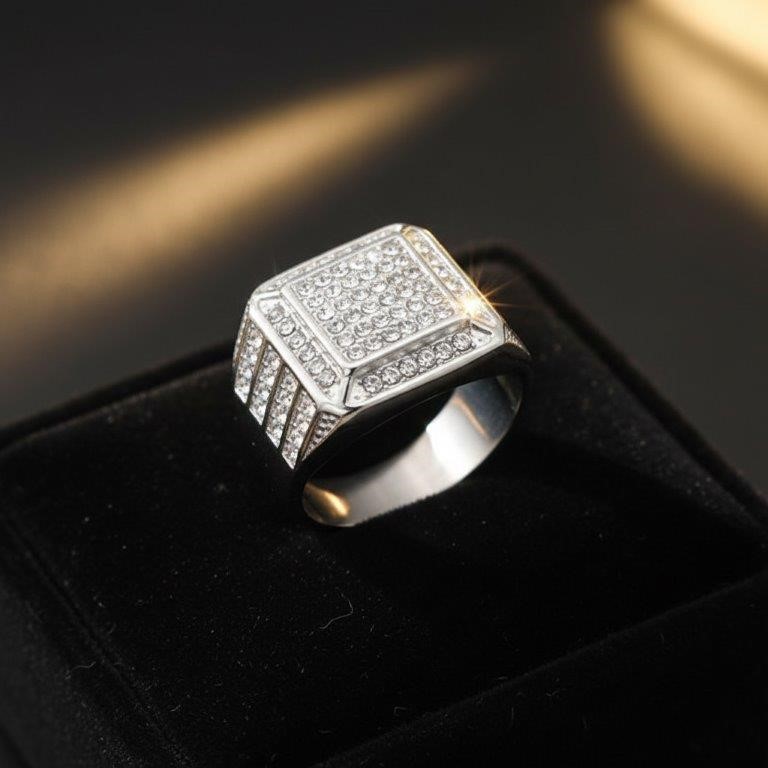 Italy 925 Silver Hip Hop Men's Ring (Stamps)-10 US