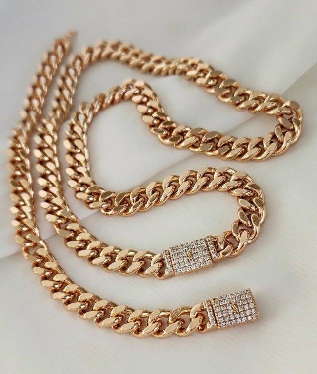 14K/Italy Stamped Yellow Gold Filled Set Bracelet & Chain -52cm-6mm