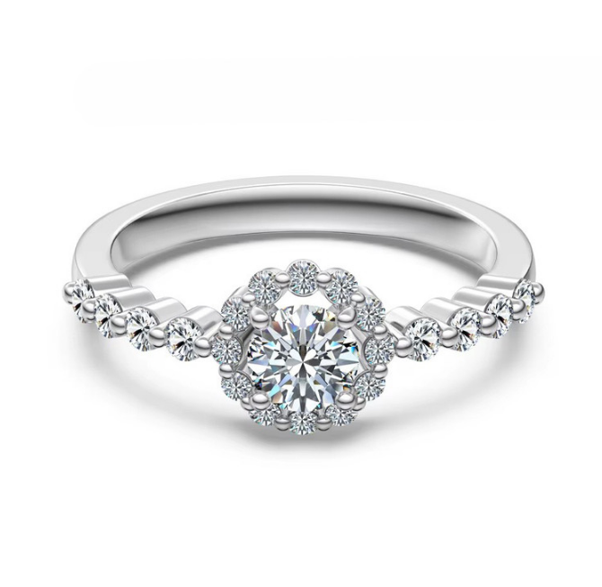 0.86ct Round Cut GRA Certified Moissanite 925 Sterling Silver Ring - Size 9