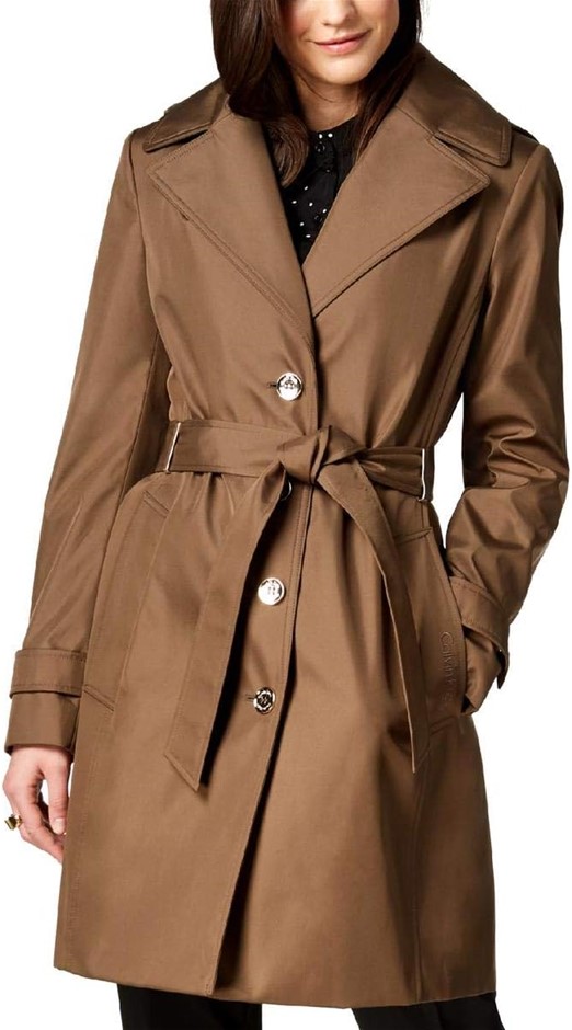 CALVIN KLEIN Women's Single Breasted Belted Rain Jacket with Removable Hood