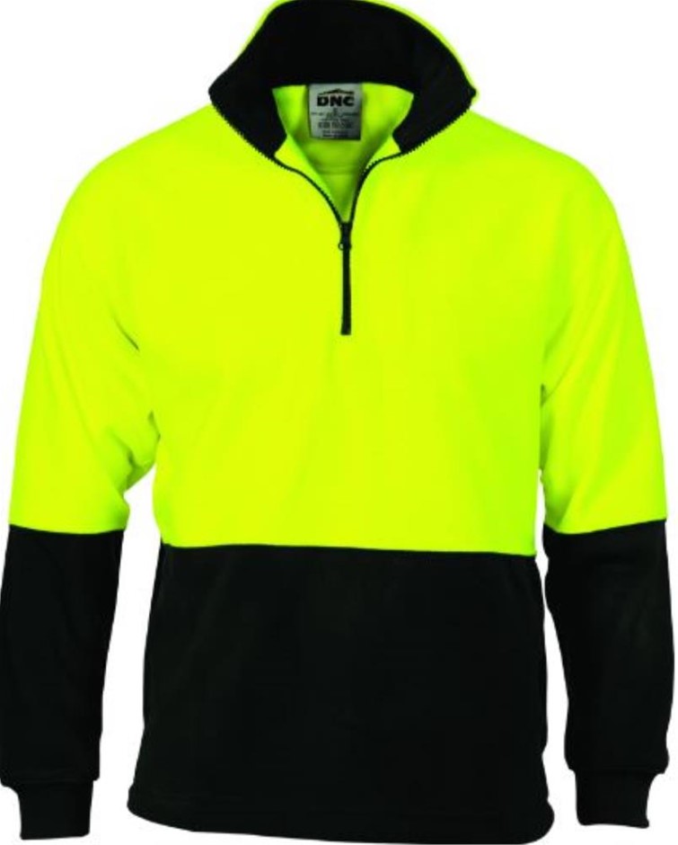 DNC Unisex Hi-Vis 1/2 Zip Polar Fleece, Size L, Yellow/Navy, 3825. Buyers
