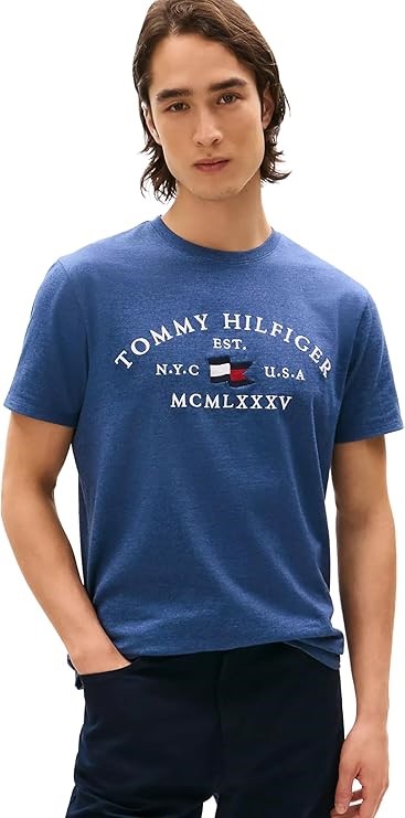 TOMMY HILFIGER Men's R Nautical Arch Tee, Medium, Heather (DSM), XM03815. R