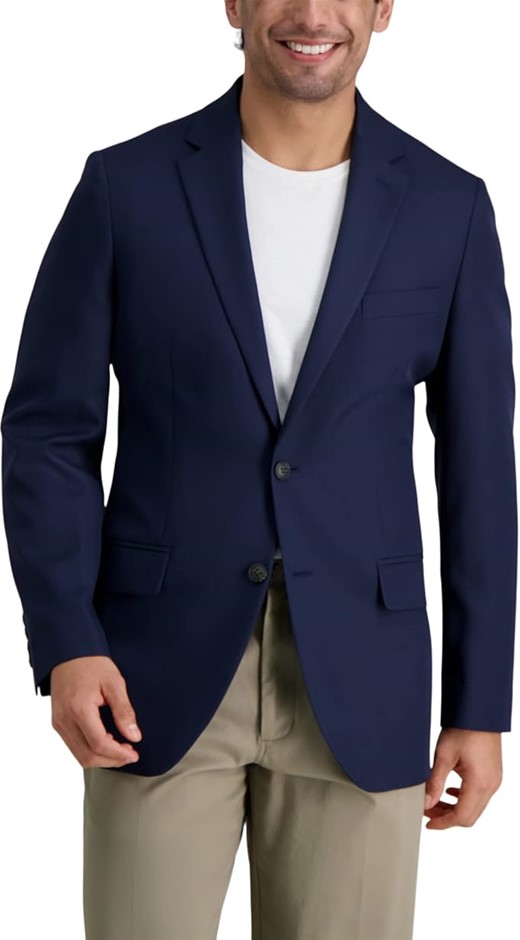 HAGGAR Men's Active Series Solid Gab Tailored Fit Blazer, Size 40R, Indigo.