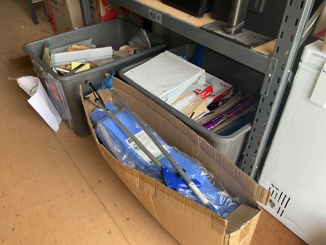 3 Tubs Of Assorted Curtain Strips, Stationery Items Files and Paper