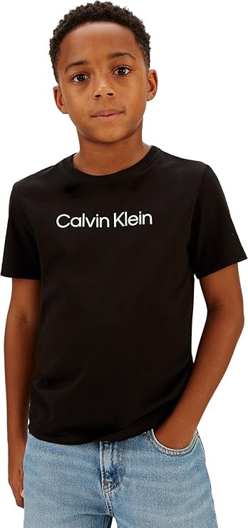 CALVIN KLEIN Unisex Kids' Institutional Logo Tee, Size 6, Black (BEH), IU0I