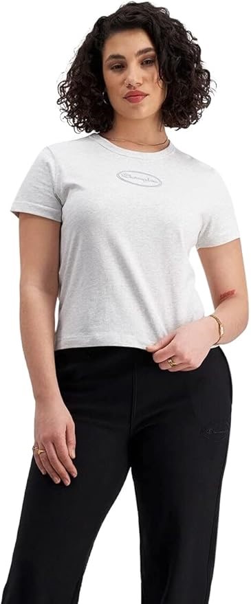 CHAMPION Women's Heritafe Slim Script Tee, Size L, Silver Grey (429), CTA9N