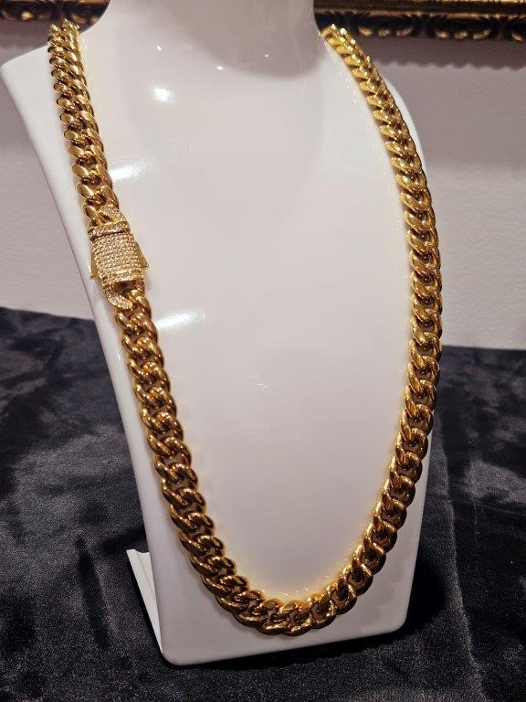 Italy 18K Triple Yellow Gold Plated Cuban Chain (18KGold-plated/Italy)