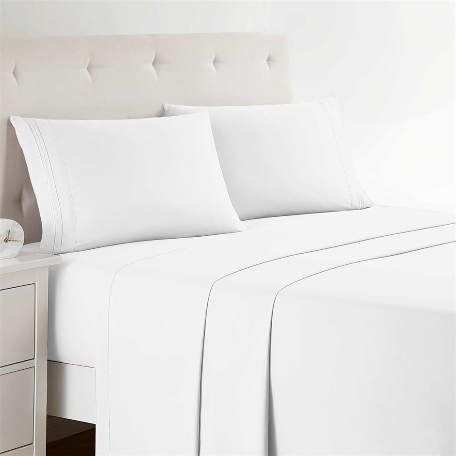 CLARA CLARK Premier 1800 Collection 4pc Bed Sheet Set, King Size, White.