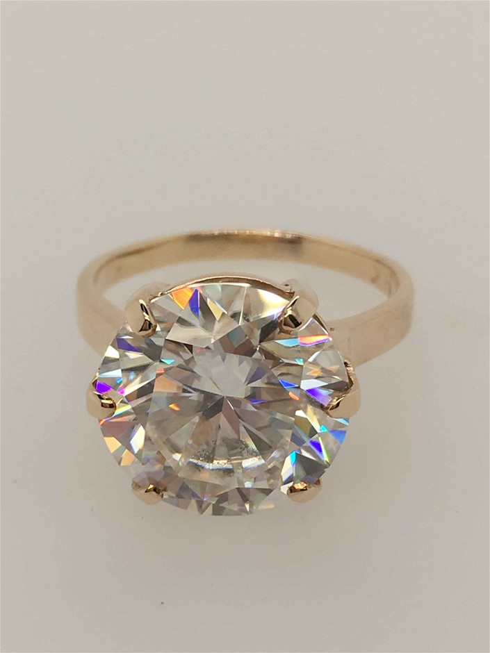 9ct Yellow Gold, 6.14ct Moissanite Ring