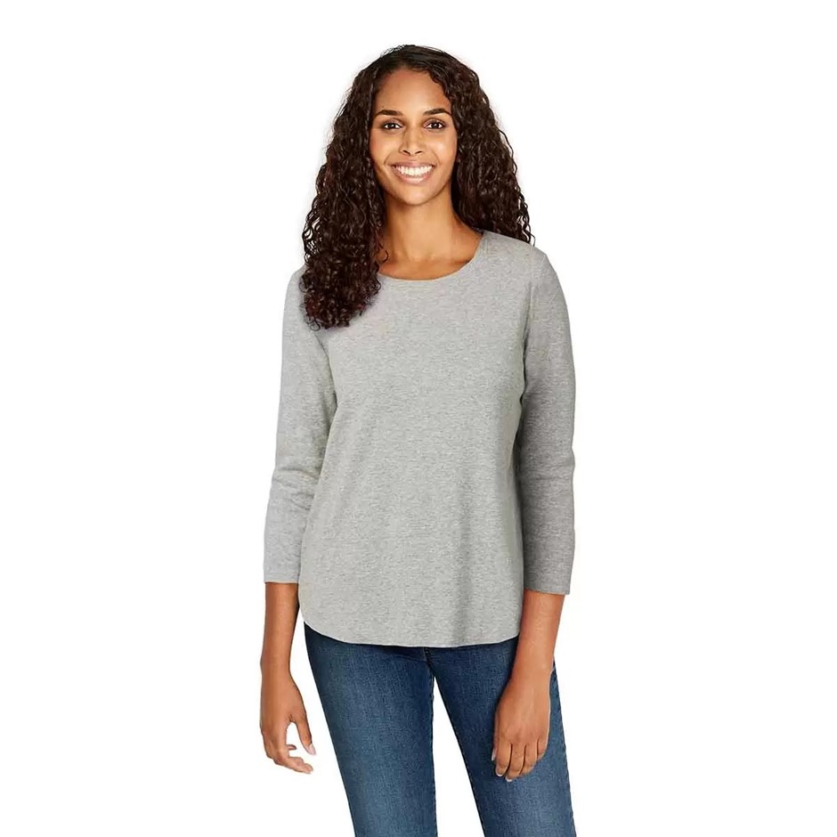 3 x SIGNATURE Women's 3/4 Sleeve Slub Tee, Size XS, 100% Cotton, Grey. Buy
