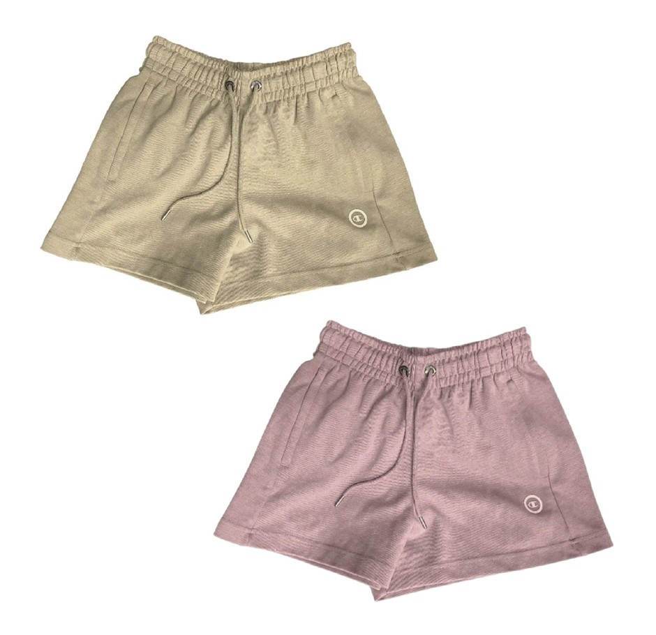 2 x CHAMPION Women's Legacy Tech C-Logo Shorts, Size S, Sand Pepper Khaki &