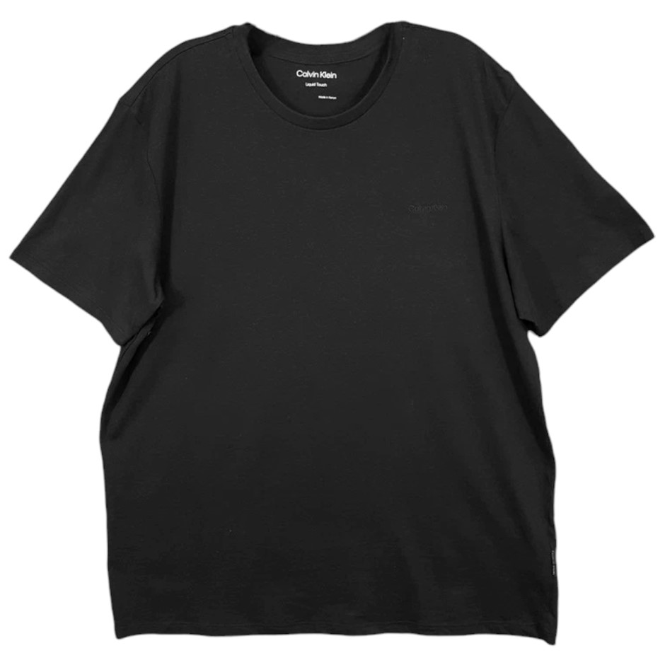 CALVIN KLEIN Men's Solid Liquid Script Tee, Size M, 100% Cotton, Black (003