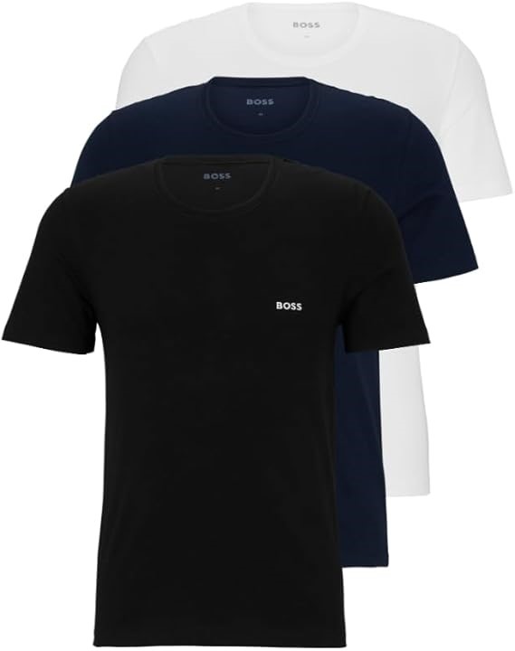 3-PACK HUGO BOSS Men's Classic Crew Tees, Size XL, Bright White/Blue Navy/S