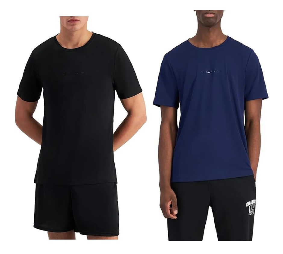 2 x CHAMPION Men's C-Fit Tonal Sport Tees, Size L, Black & Dark Night Blue,
