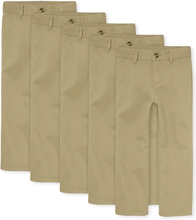 5-Pack THE CHILDREN'S PLACE Boys' Stretch Chino Pants, Size 16 Husky, Flax.