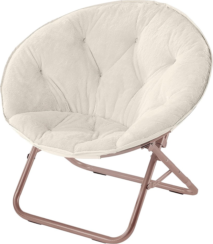Urban Shop Faux Fur Saucer Chair, 22" D x 32" W x 29" H, White/Gold NB: Dam