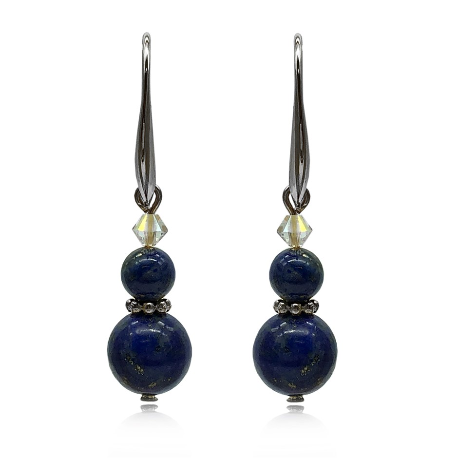 Lapis Lazuli & Swarovski® Crystal Real Platinum Plated Earrings