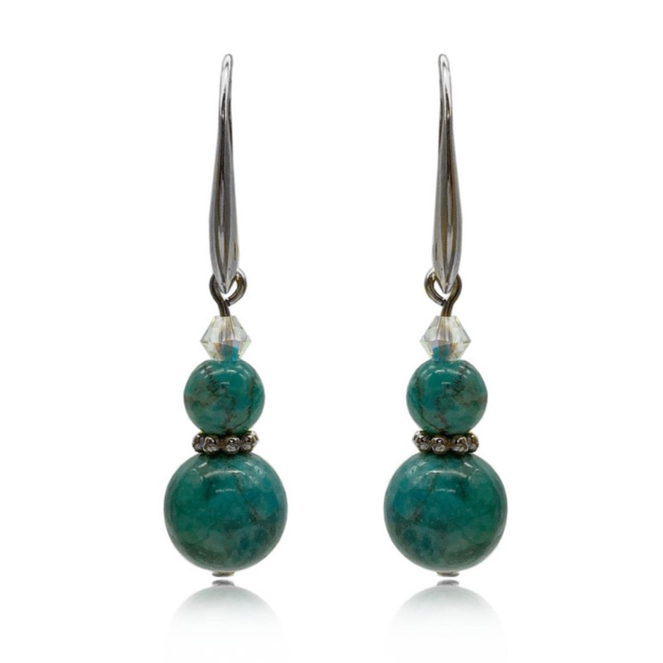 African Jasper Turquoise Colour & Swarovski® Crystal Earrings
