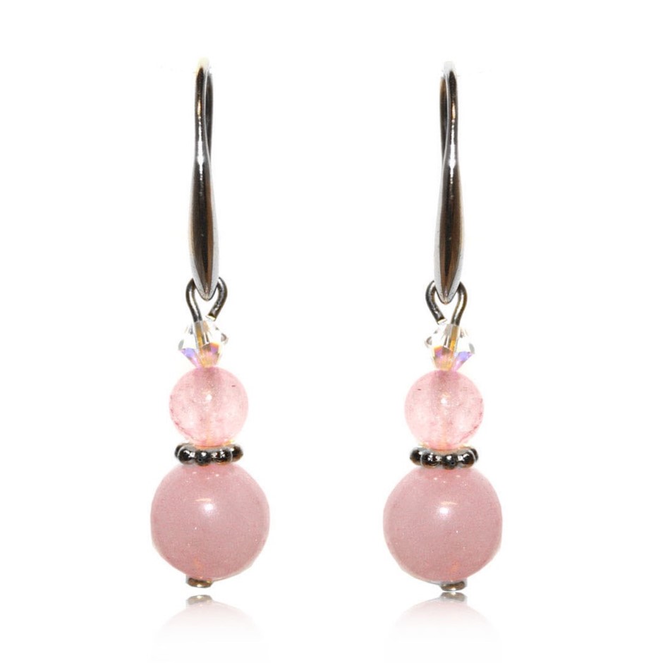 Rose Quartz & Swarovski® Crystal Real Platinum Plated Earrings