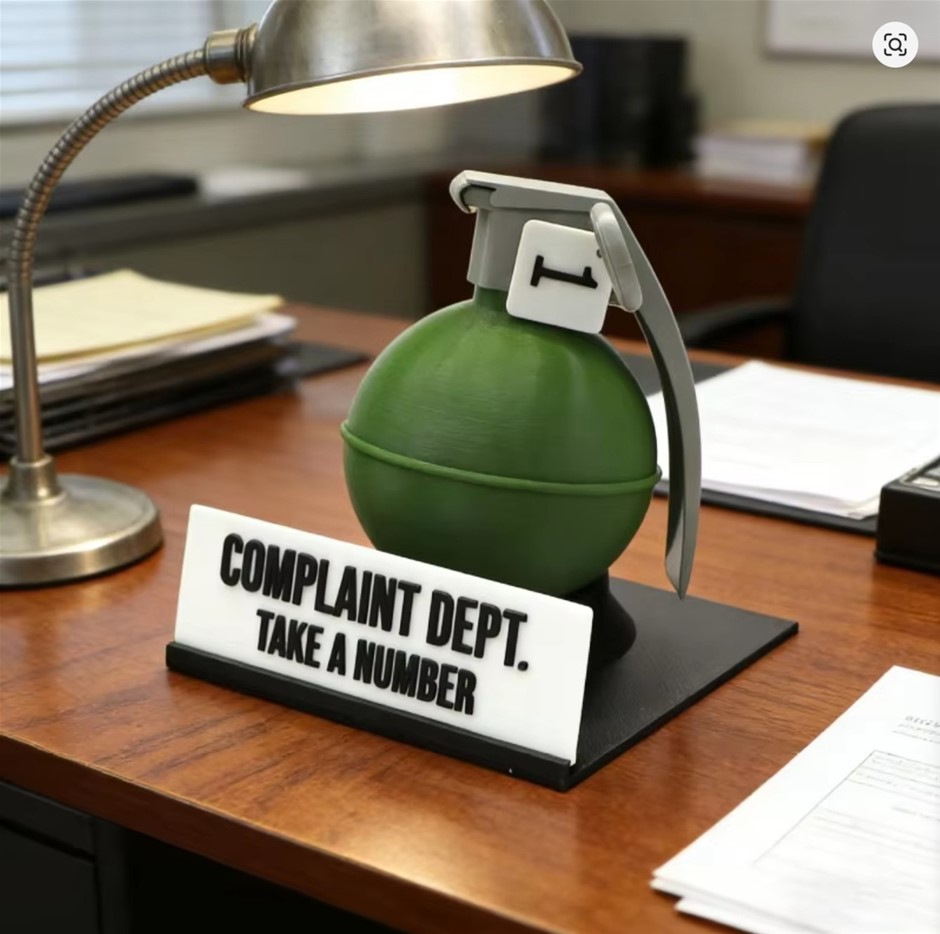 3D "COMPLAINT DEPT" Green Grenade Desk Plaque