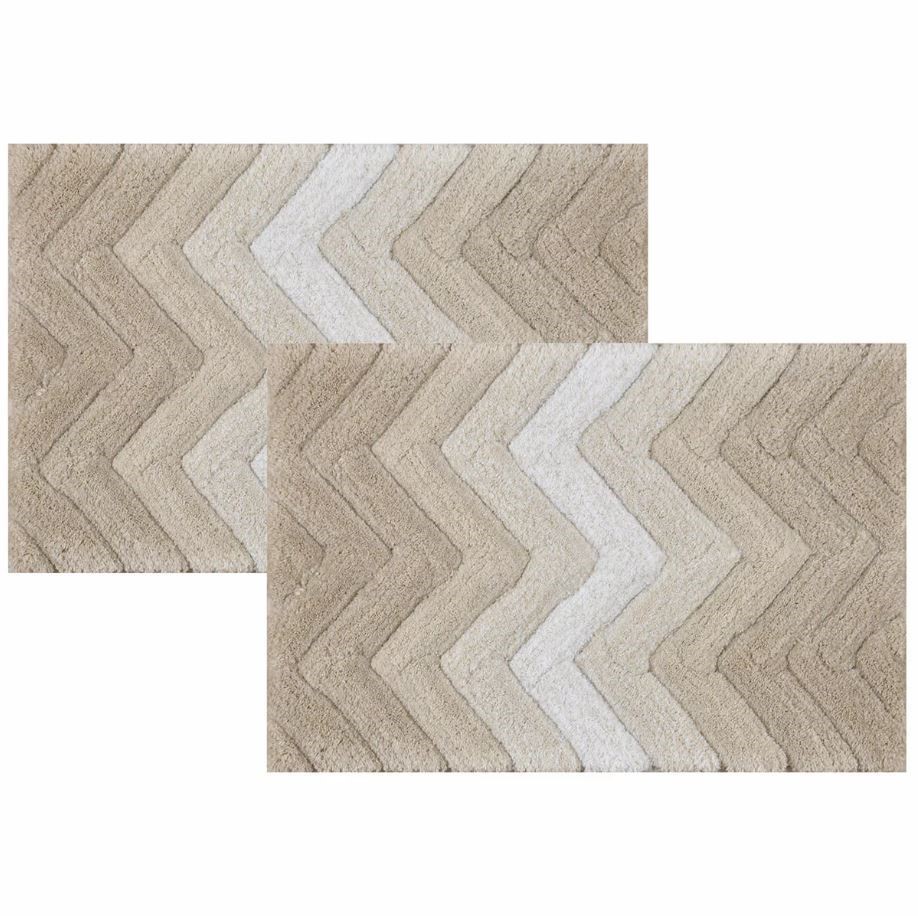 RIVIERA HOMES Chevron Bath Mat 2-Piece, Putty Beige.