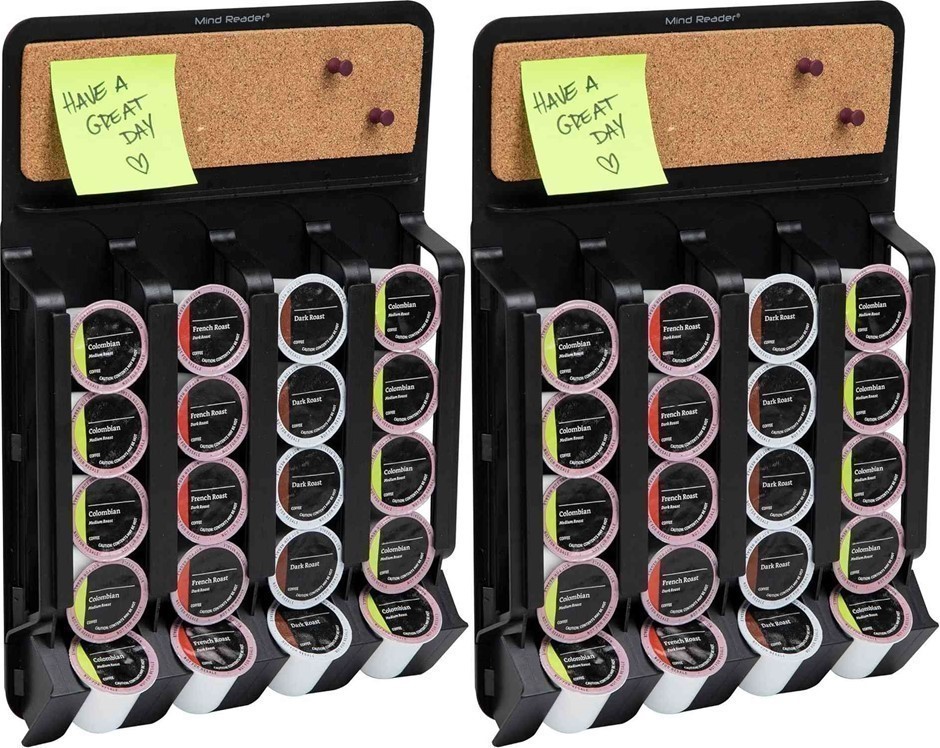 2 x MIND READER 'Mounty' Fridge/Wall Mount Coffee pod Dispenser with Cork t