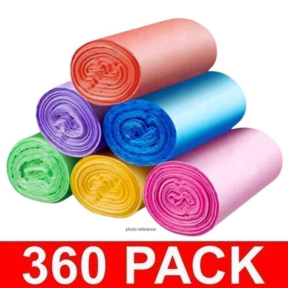 360 Pack Medium Octagonal Bottom Trash Bags 27L, Multi-Color Bathroom Garba