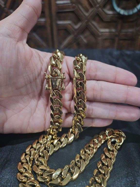 18k Italy Stamped Yellow Gold Filled Cuban Chain-55cm-12mm
