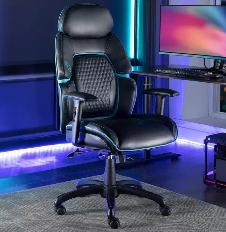 DPS Gaming Chair With Adjustable Headrest, Black Blue, Model 52260-BLU. NB: