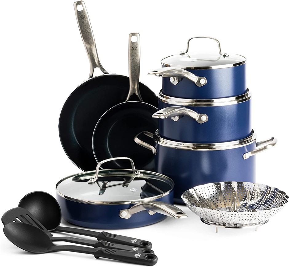 BLUE DIAMOND Cookware, Diamond Infused Ceramic, Nonstick 14 Piece Cookware