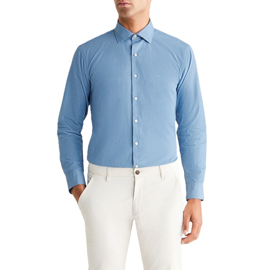 CALVIN KLEIN Slim L/S Oxford Shirt, Size XL, 100% Cotton, Denim (BFDD), COS