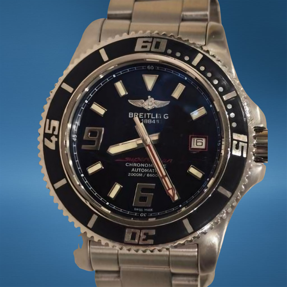 BREITLING SUPEROCEAN 44MM STAINLESS STEEL A17391 BLACK DIAL BXO & COA
