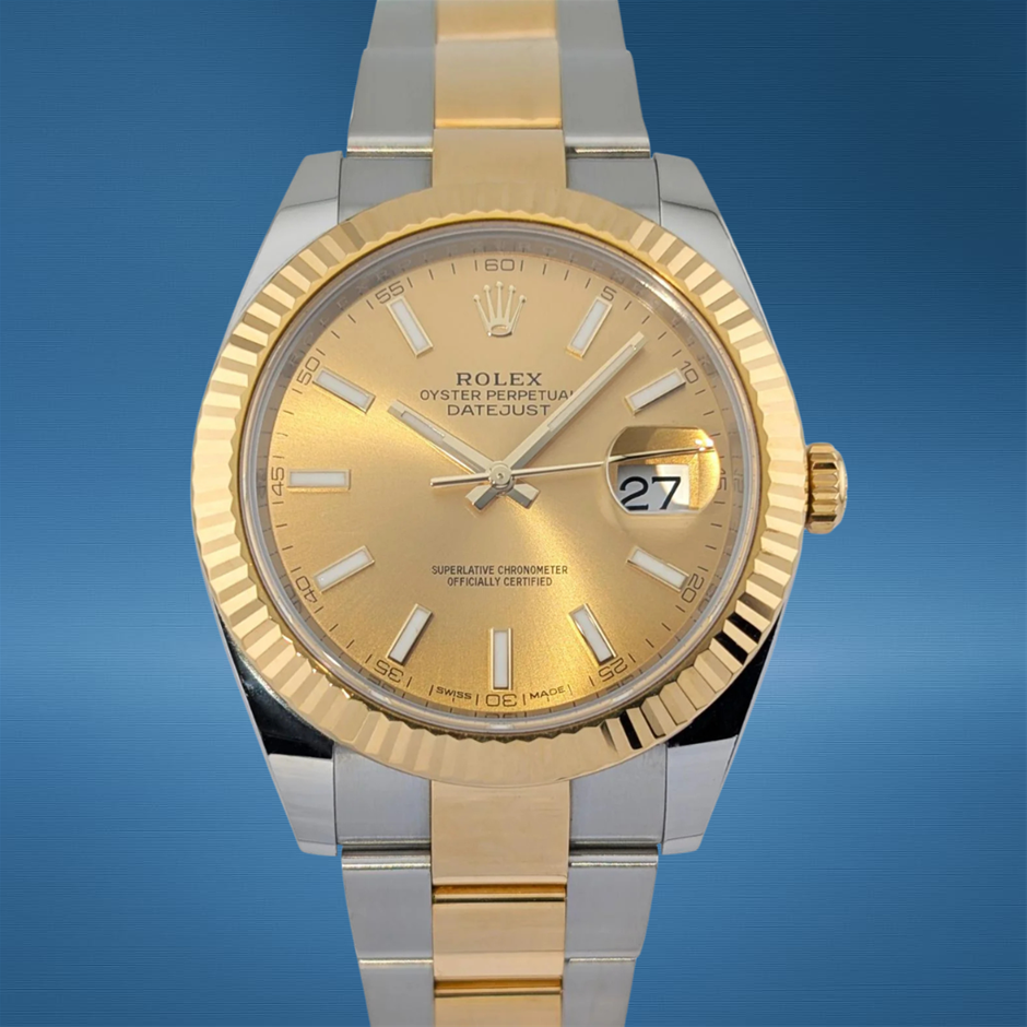 ROLEX DATEJUST 41 41MM ROLESOR 126333 AUTOMATIC CHAMPAGNE DIAL BXP & COA
