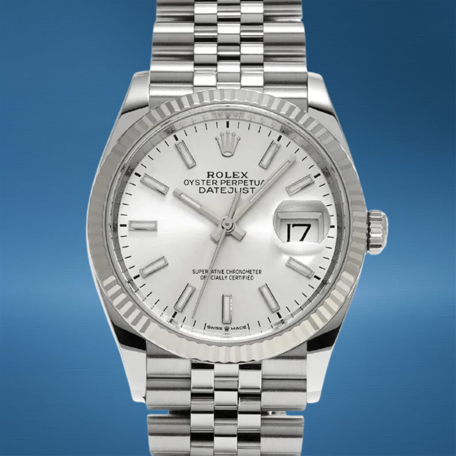 ROLEX DATEJUST 36MM WHITE ROLESOR 126234 AUTOMATIC SILVER DIAL BXP & COA